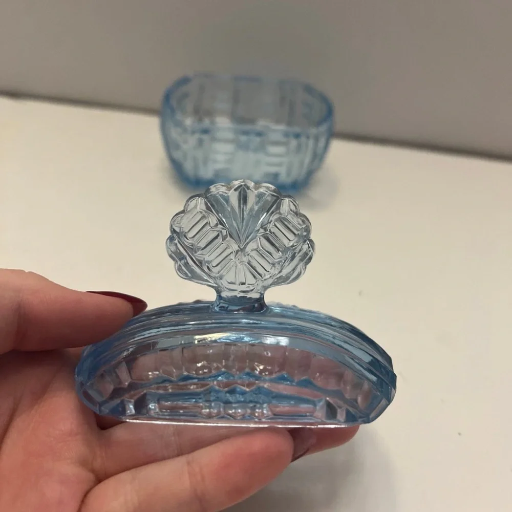 Czechoslovakian Trinket/Jewelry Dish Blue Glass stamped Irice